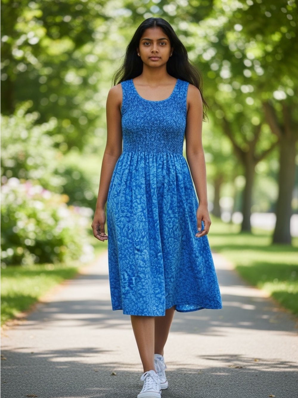Blue Smocked Sundress Coverup One Size Fits All